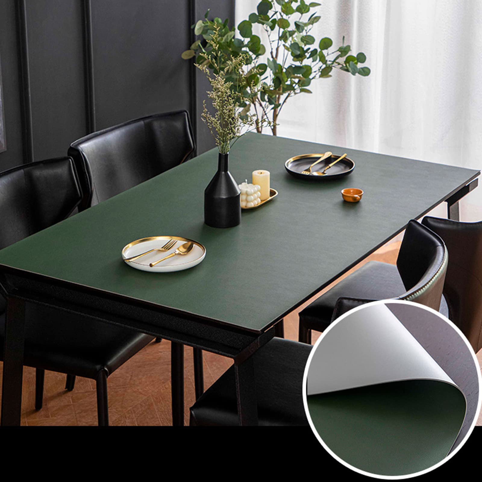 Mantel de Cuero Impermeable Disponible por Ambos Lados Adecuado para Cocina, Sala de Estar, balcón y Oficina Verde Oscuro + Gris 80 * 140cm