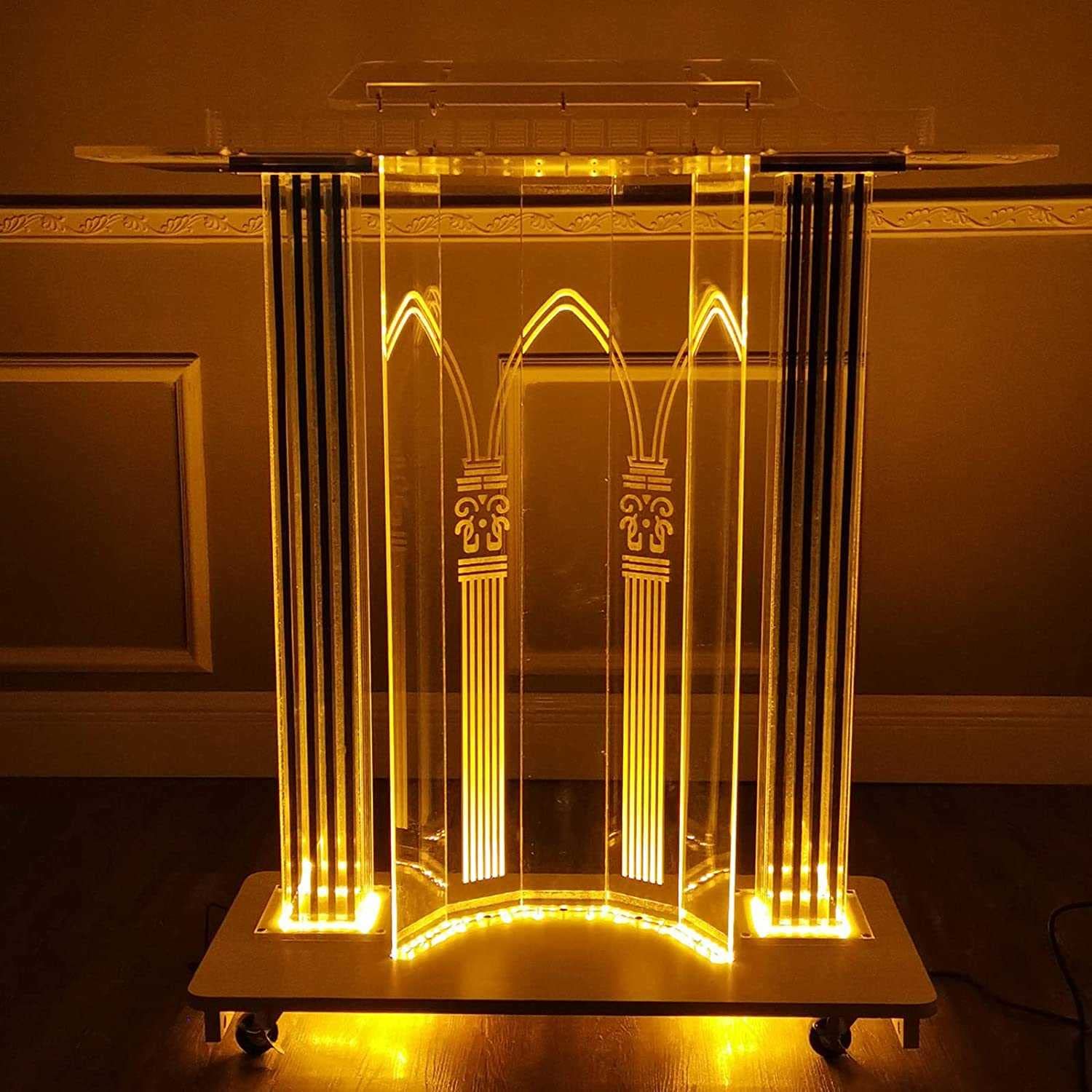 Podium Portable Scolaire, Chaire Lutrin LED sur roulettes, Table D'invits De Rception, Bureau d'accueil, pour Restaurants, Mariages, Bureau et salles de Classe