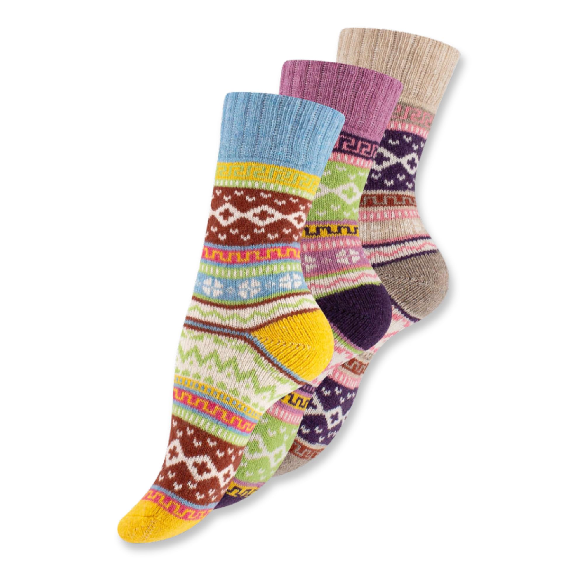 Wonky Line Unisex Set 1 Wool Socks For Men And Women, Nordic Thermal Cushioned, Walking, Hiking, Cosy, Colourful, Fluffy Soft Winter Christmas Socks, Hygge Socks
