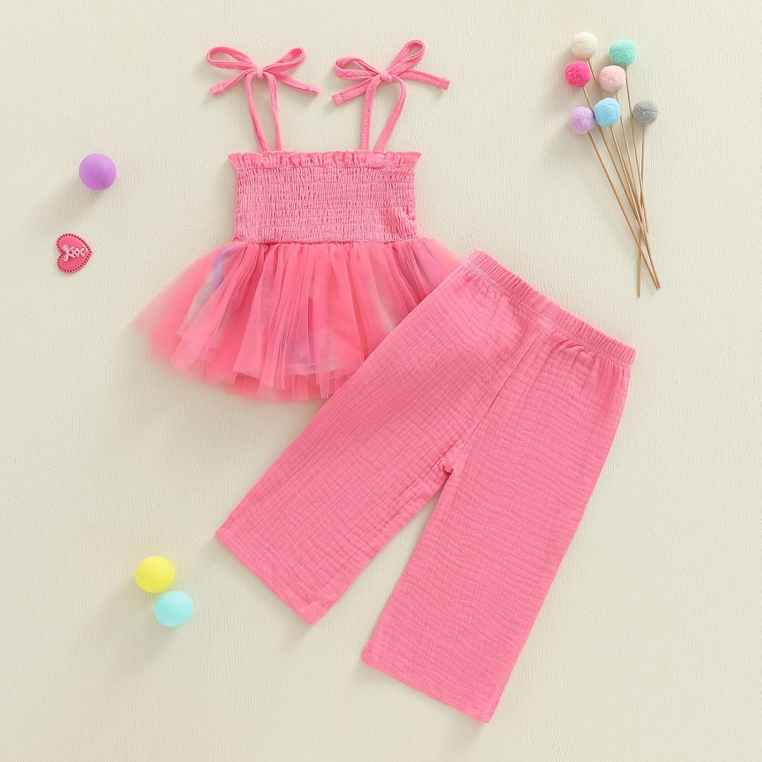 Kayotuas Halloween Toddler Girl Outfits Smocked Tank Top Dress Pants Set image 5