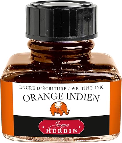 Herbin Jacques - Ref 13057T - Tinta para plumas estilográficas y bolígrafos Rollerball - Orange Indien - Botella de 1.0 fl oz con soporte integrado