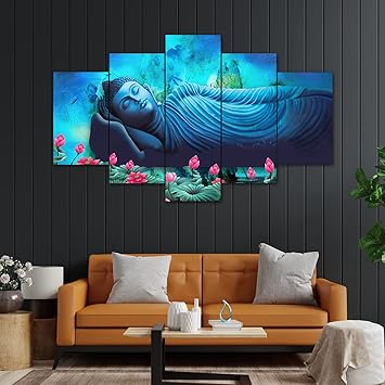 Perpetual Buddha Wall Painting For Living Room - Set Of 5, 3d Scenery Wall Painting for Bedroom Large Size with Frames for Wall Decor and Home Decoration, Hotel, Office (75 CM X 43 CM) 1730B3I