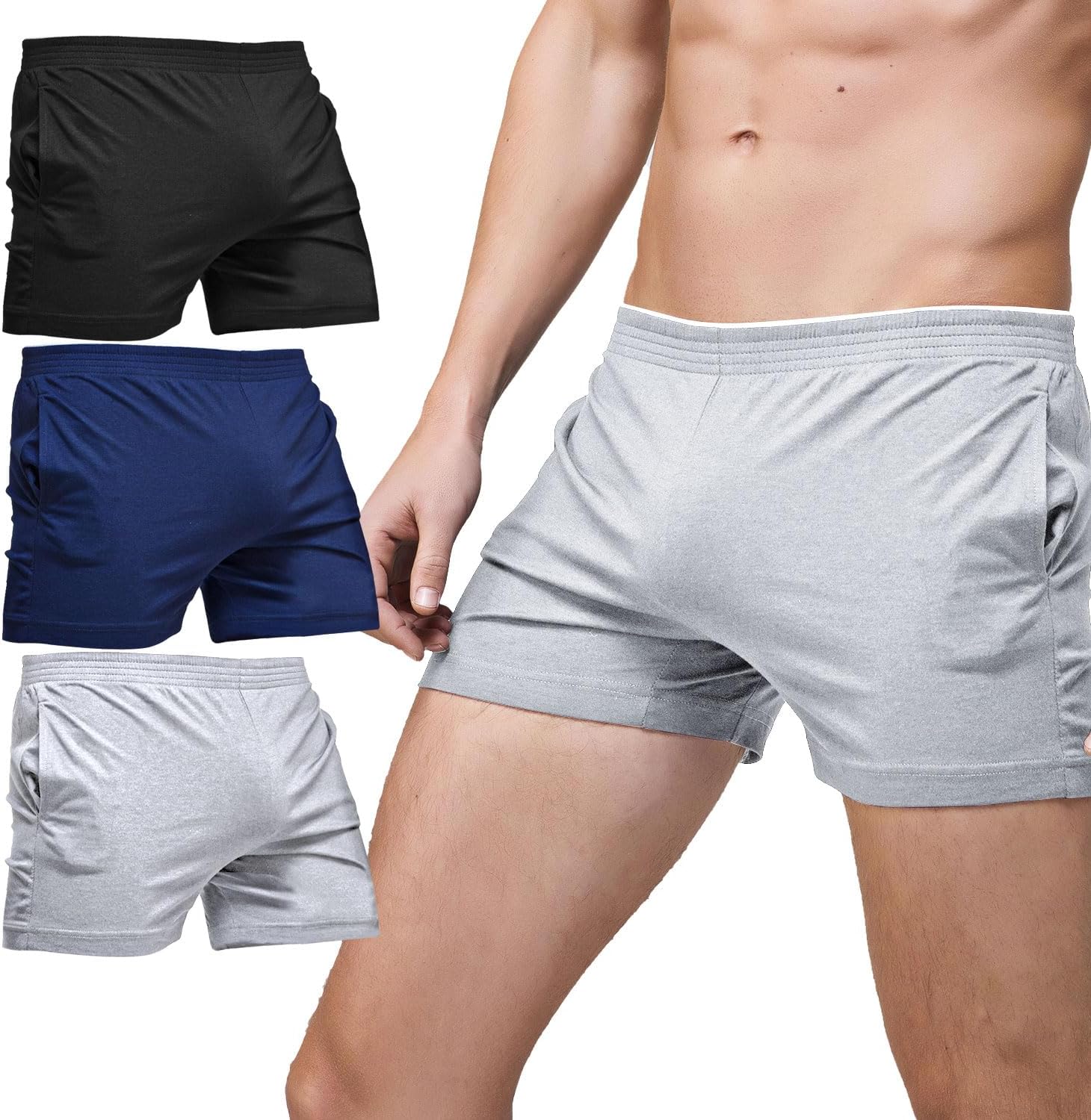 Linemoon Men's Solid Cotton Sleep Bottoms Fashion Simple Active Shorts