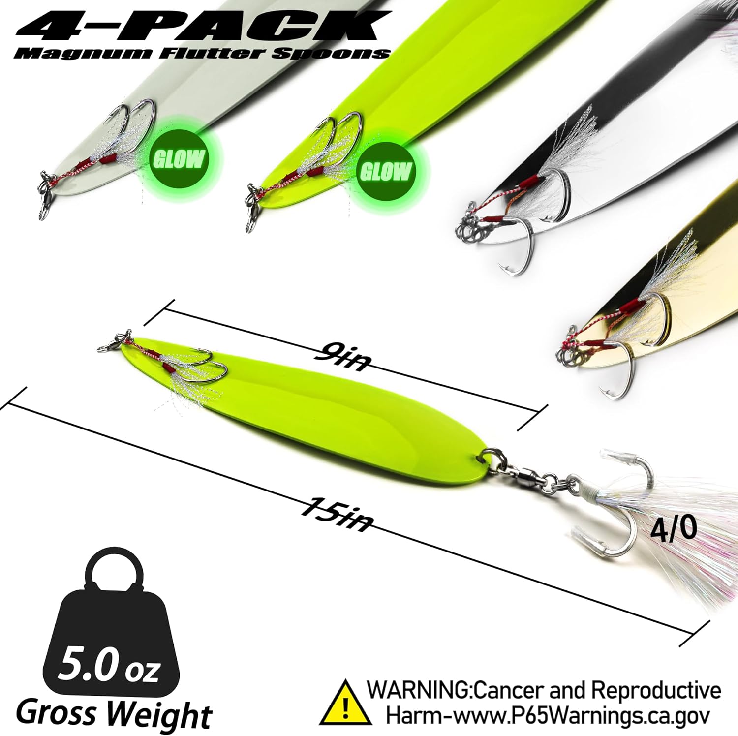 Magnum Flutter Spoon Deep Sea Jigging Fishing Lures, 8-9 Inch Large Hard Metal Sinking Trolling Casting Striper Fishing Spoon Baits for Striped Bass, Salmon, Walleye, Saltwater, Freshwater