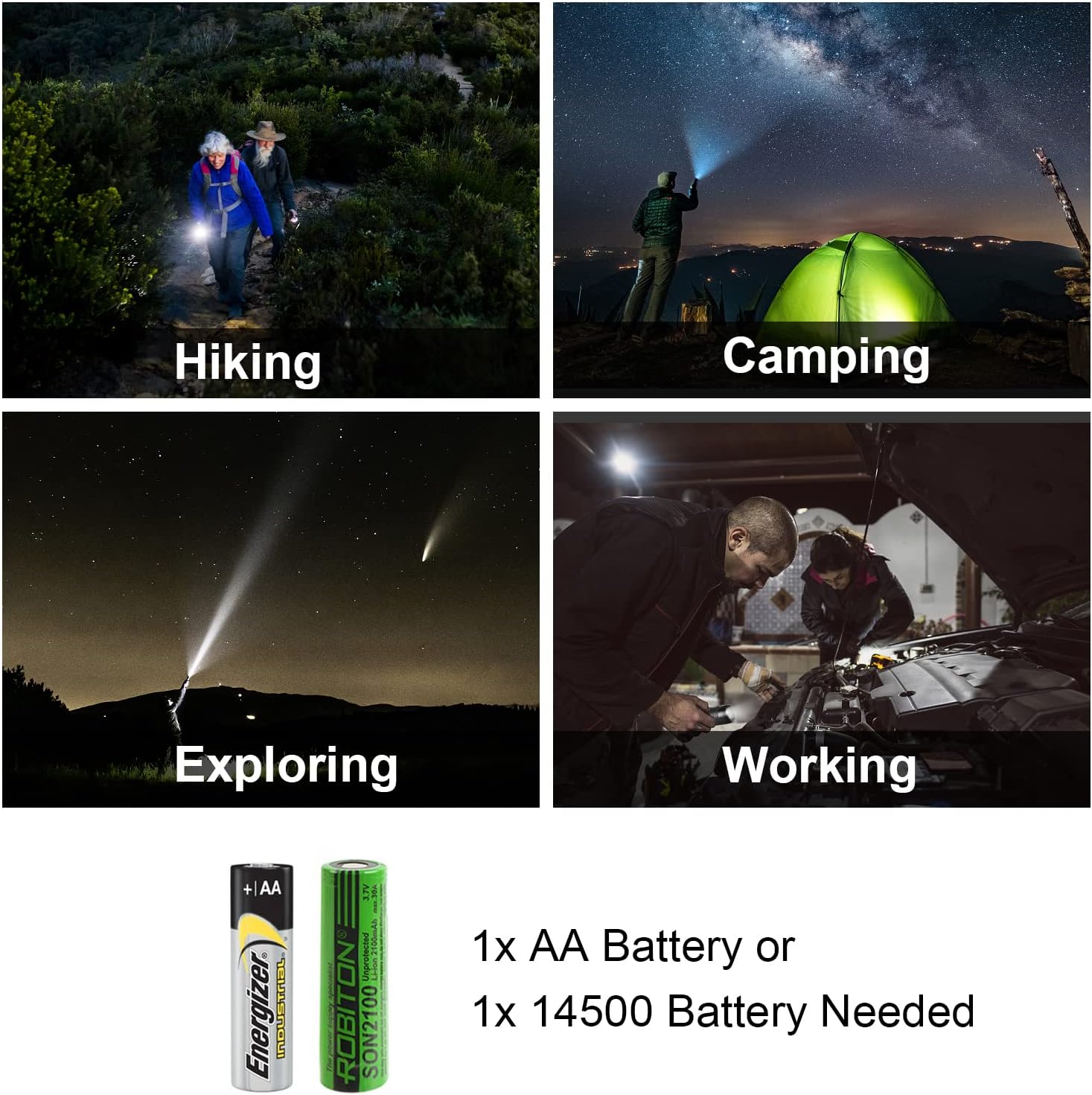 HinsGEAR Mini Flashlights 4 Pack, Super Bright LED Tactical Flashlight with Clip, Aluminum, 3 Modes, Zoomable, Waterproof - Best EDC Flash Light for Gift, Hiking, Camping, Emergency Use - - 