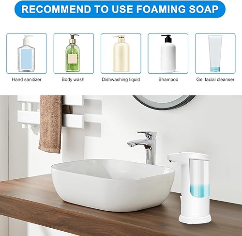 Miniatura 7 de Dispensador automático de jabón líquido sin contacto de 12.5 oz12.5 fl oz, sensor infrarrojo ajustable de 3 niveles, funciona con pilas, resistente