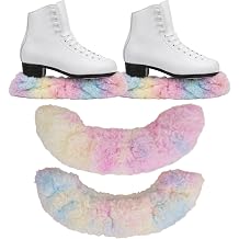 Ice Skate Soakers 1 Pair Plush Blade Covers, Dreamy Rainbow Faux Fur Design, Lightly Thickened 10g Padding, Soft Absorbent Lining, Fits Figure & Hockey Skates up to 12 inch, Skate Accessor