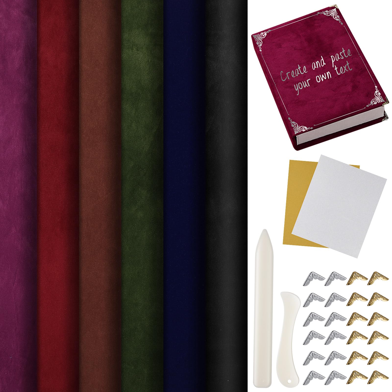 Humyoun Book Binding Cloth Kit, Includes 12''x16'' Bookcover Cloth Fabric 24 Decorative Corners 3 Iron on Vinyl Sheets Bone Folder Tools, Backing Paper,for Old Book DIY Craft Supplies(Vintage Series)