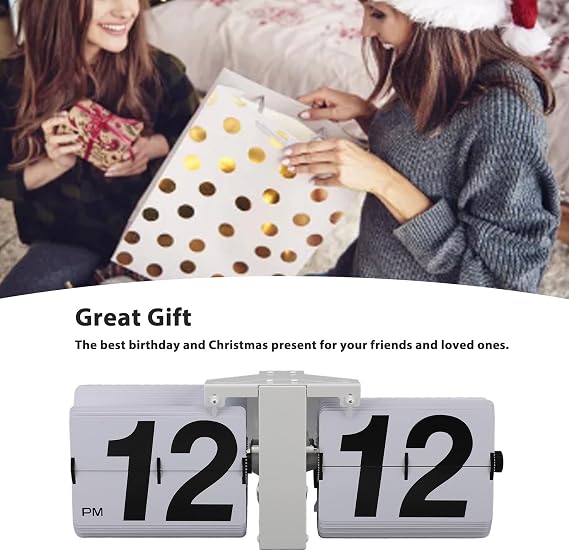 Flip Desk Clock Mechanical Clock Battery Operated Desktop Vertical Wall Mounted Retro Digital Flip Clock 12H Gold Base and White Flip Cover Ideal for Home Office School (All White)