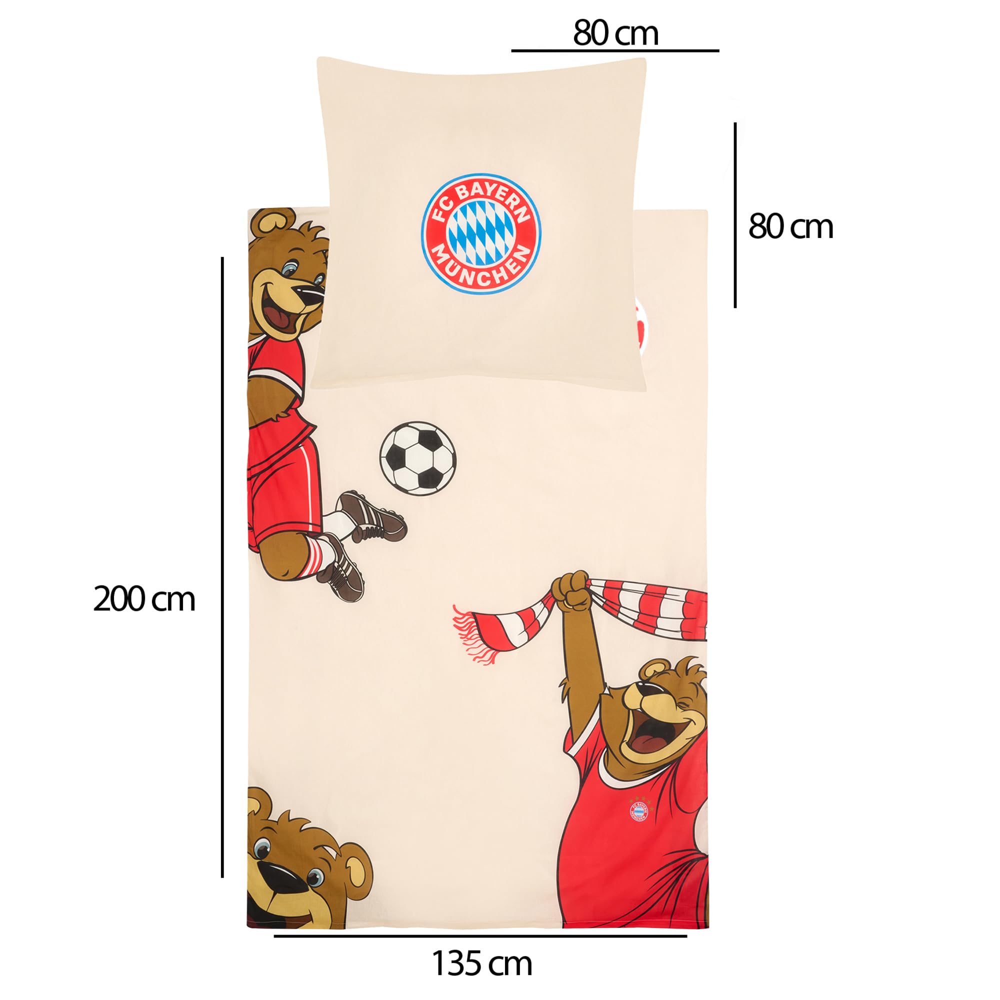 FC Bayern München Bettwäsche Berni Maskottchen 135 x 200 cm + 80 x 80 cm 100% Baumwolle Renforcé-Linon-Qualität Mia San Mia Alianz Arena Fußball FCB deutsche Größe mit Reißverschluss