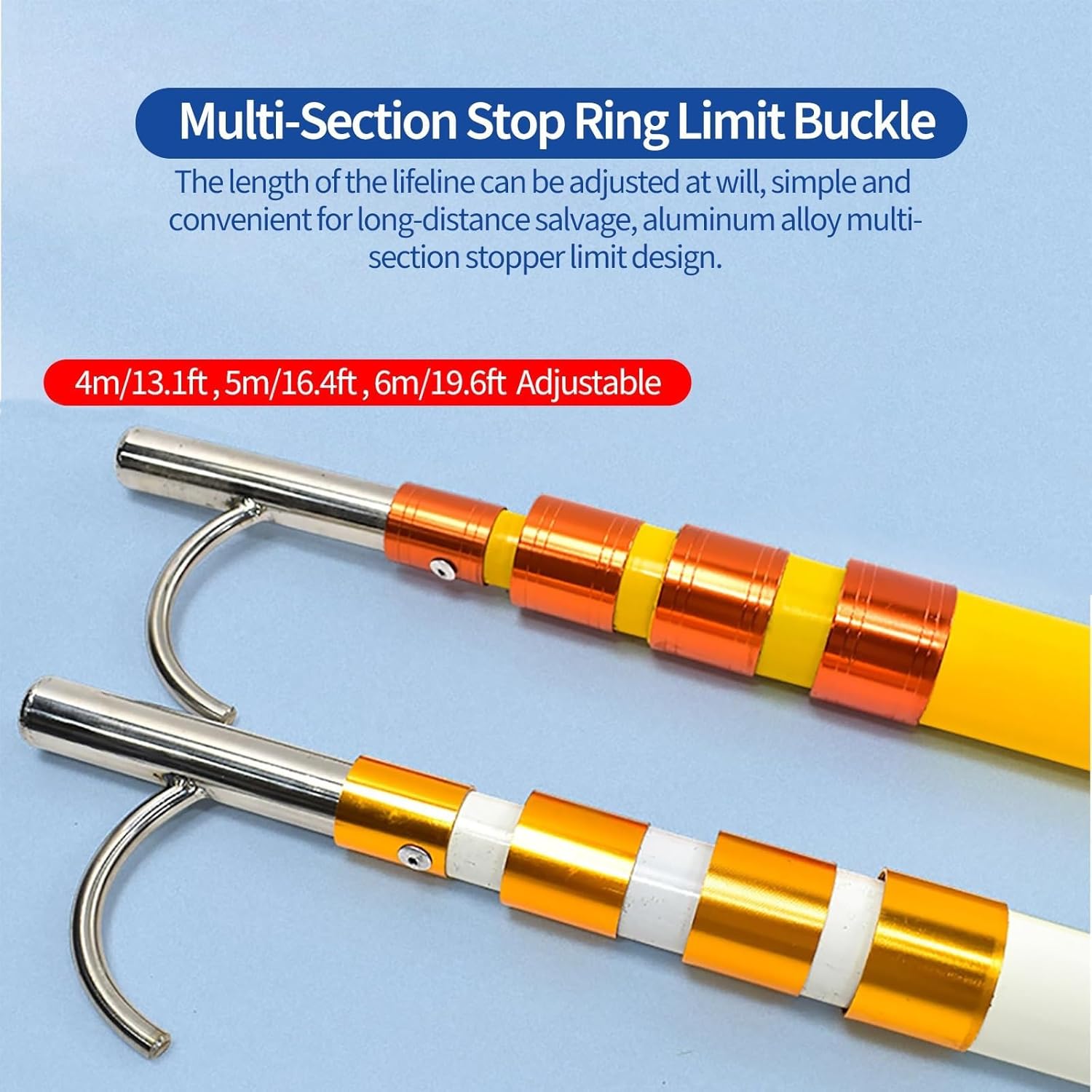 Adjustable Telescoping Rescue Pool Pole, 400-600cm Lifesaving Safety Tool with Hook for Pools & Beaches, Durable Fiberglass Design - Yellow, 600cm Length