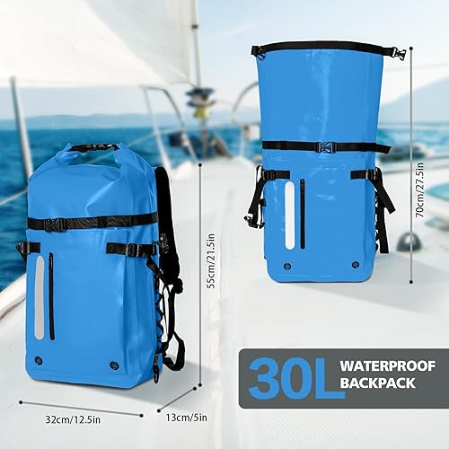Miniatura 3 de Mochila flotante impermeable de 30 L, bolsillo para equipo, bolsas secas flotantes marinas para trazado de kayak, playa, pesca, senderismo,