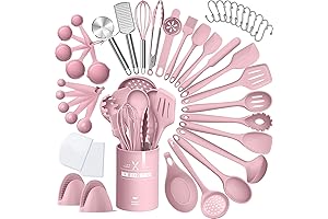 AIKKIL 43 Pieces Pink Silicone Cooking Utensil Set for Nonstick Cookware