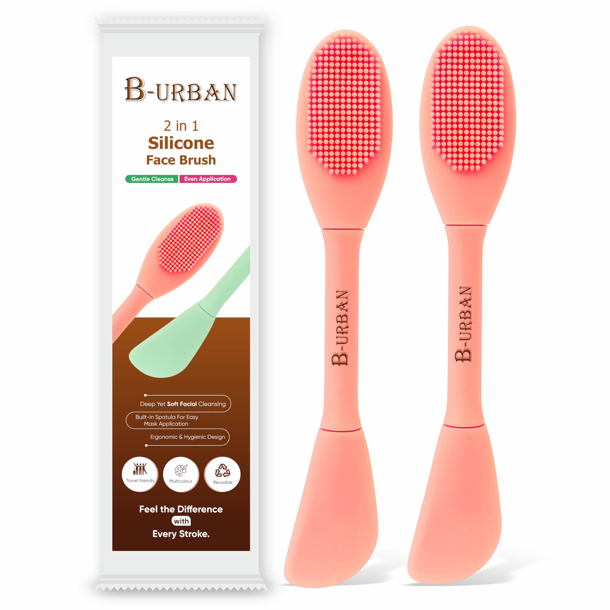 B-URBAN 2-in-1 Silicone Face Brush | Dual-Sided Tool for Gentle Cleansing & Mask Application | Travel-Friendly, Hygienic, Reusable (Pack of 2) (Multicolor)-image-5
