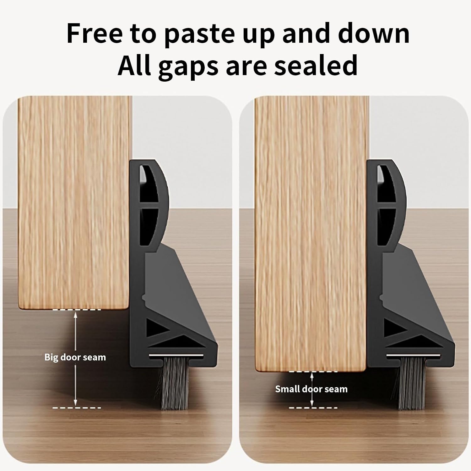 Door Draft Stopper with 0.8" Brush, 39.4" Silicone Door Sweep for Bottom of Door, Adhesive Gap Filler, Blocks Cold Air, Dust & Insects, Soundproofing for Exterior & Interior Doors (Black)