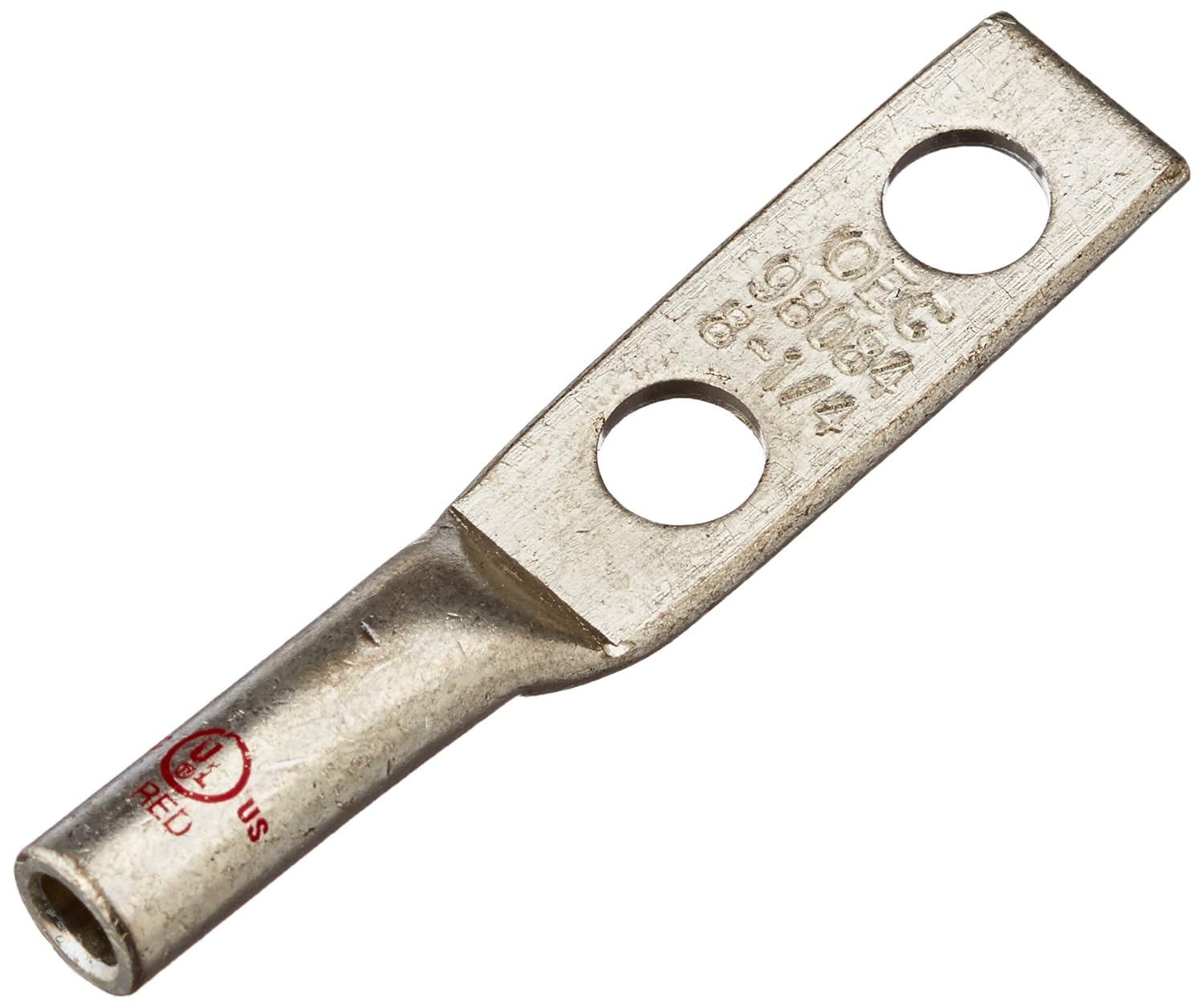 Morris 94327 Long Barrel Compression Copper Lug with 2 Holes, Number 4 Awg Wire Range, 3/8 Stud Size and 1" Spacing Hole Spacing, 5-Pack