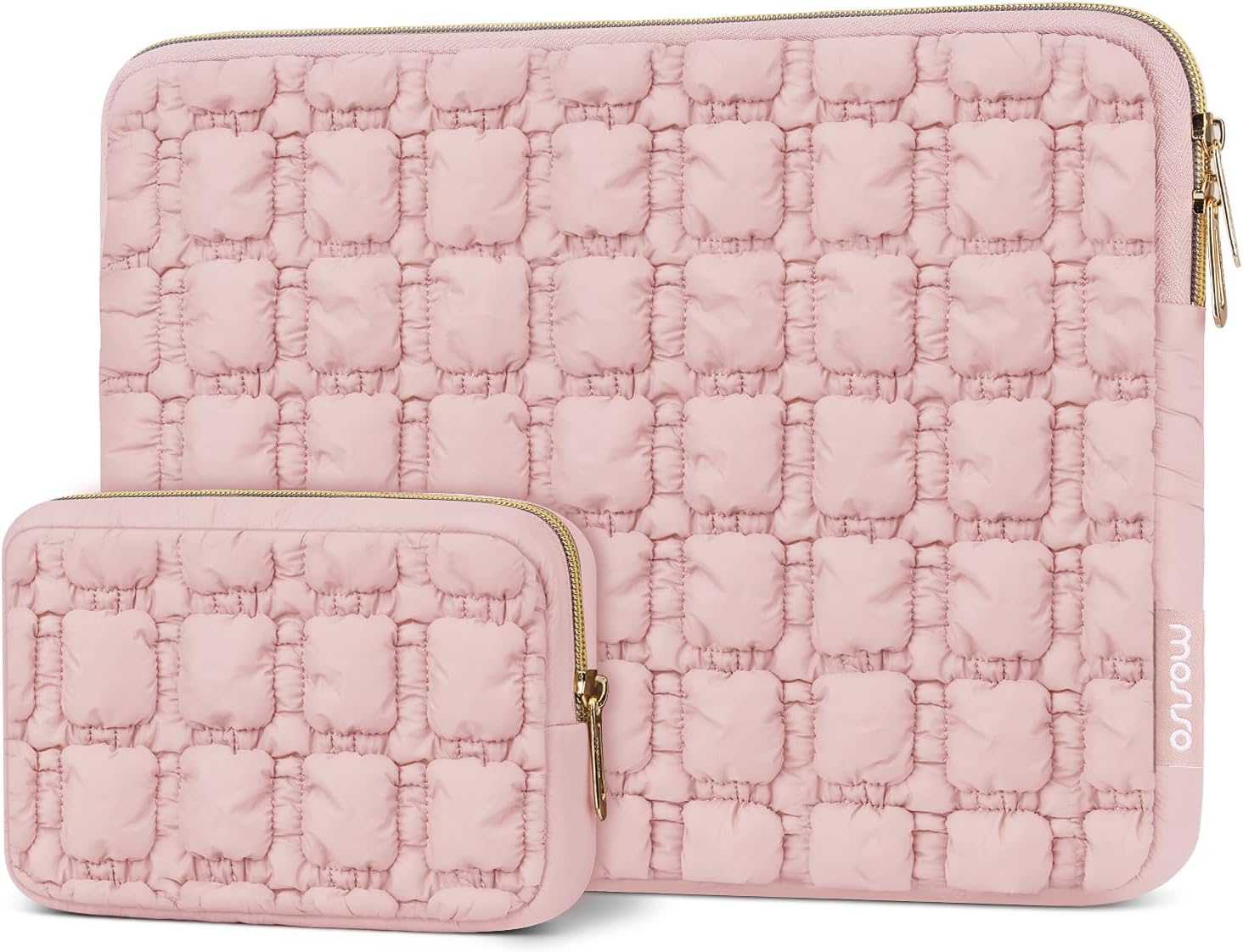 MOSISO Laptop Case 13.3 inch, 13-14 inch Laptop Sleeve Compatible with MacBook Neo/Air 13.6/Pro 13/Pro 14, HP Dell ASUS Lenovo, Puffy Raised Quilted Grid Computer Sleeve Bag with Small Case, Pink