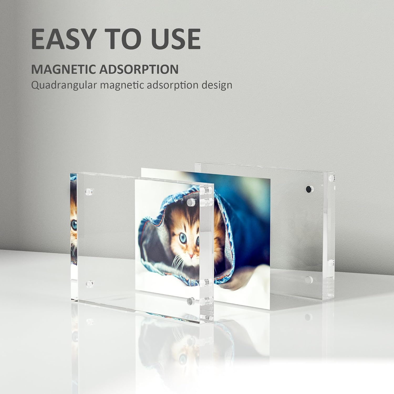 Acrylic 4x6 Picture Frames 4 Pack, Magnetic Photo Picture Display Frames 6 x 4, Double Sided Frameless Desk Picture Frames for Office, UV Protection