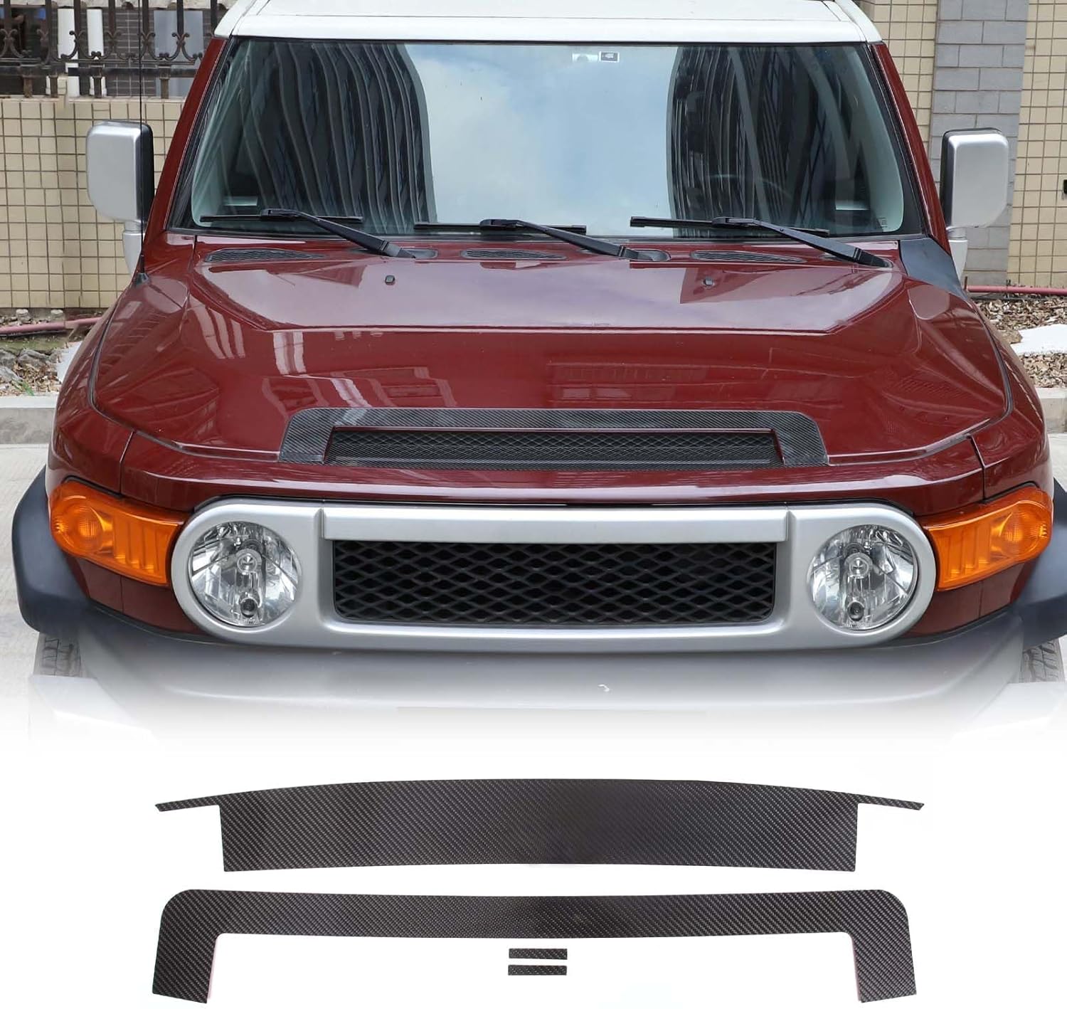 Real Carbon Fiber Front Hood Vent Trim Sticker Fit for Toyot@ FJ Cruiser 2007-2021, Front Engine Hood Air Intake Grille Cover Accessories, 4PCS