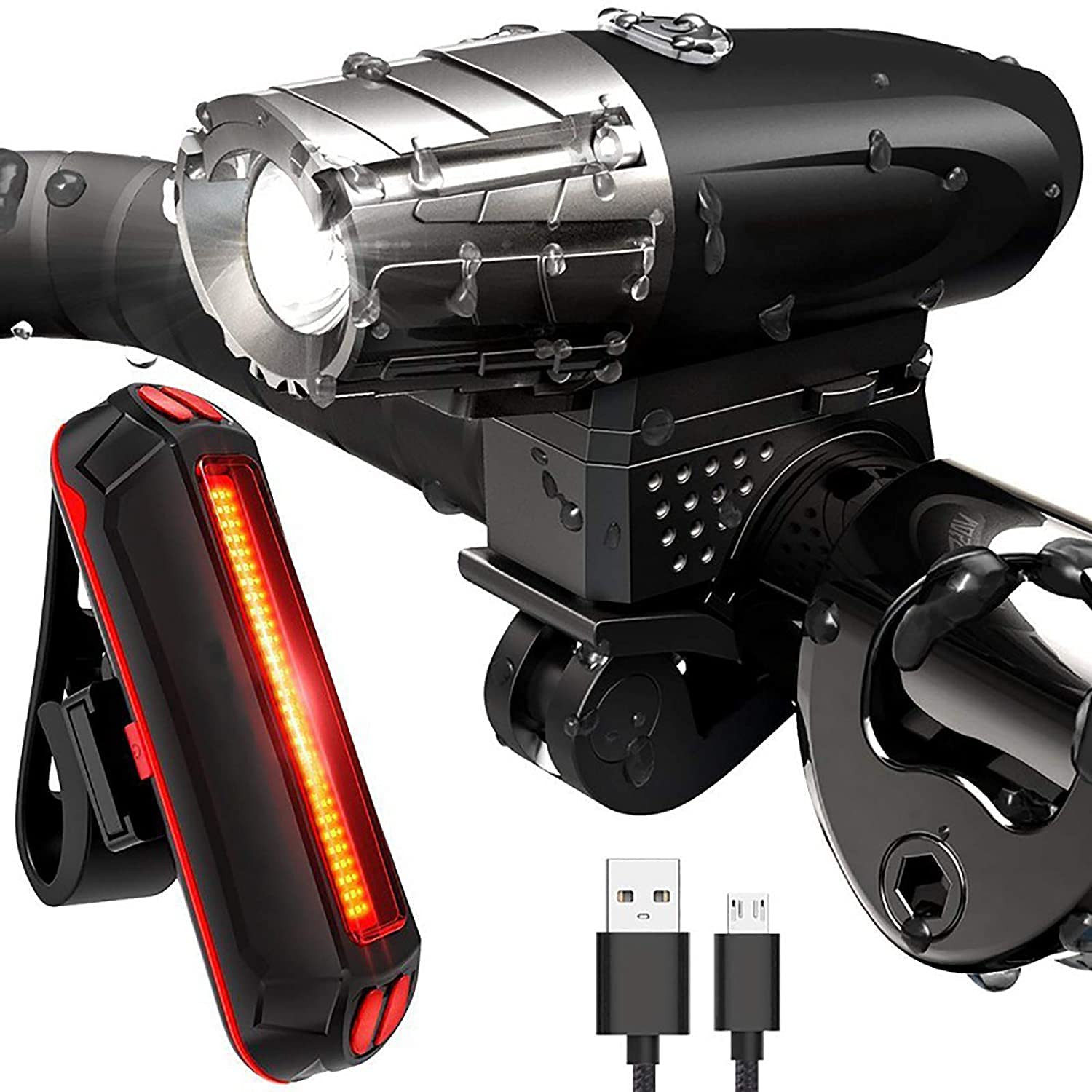 Luces de bicicleta potentes XMING recargables por USB y resistentes al agua para montaña