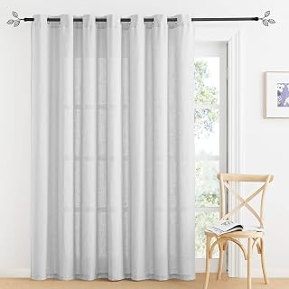 RYB HOME Grey Sheer Curtains - Linen Textured Semi Transparent Light Airy Country Rustic Window Drapes for Bedroom Living Room Dining, W 60 x L 90 inch, 1 Panel, Dove Grey