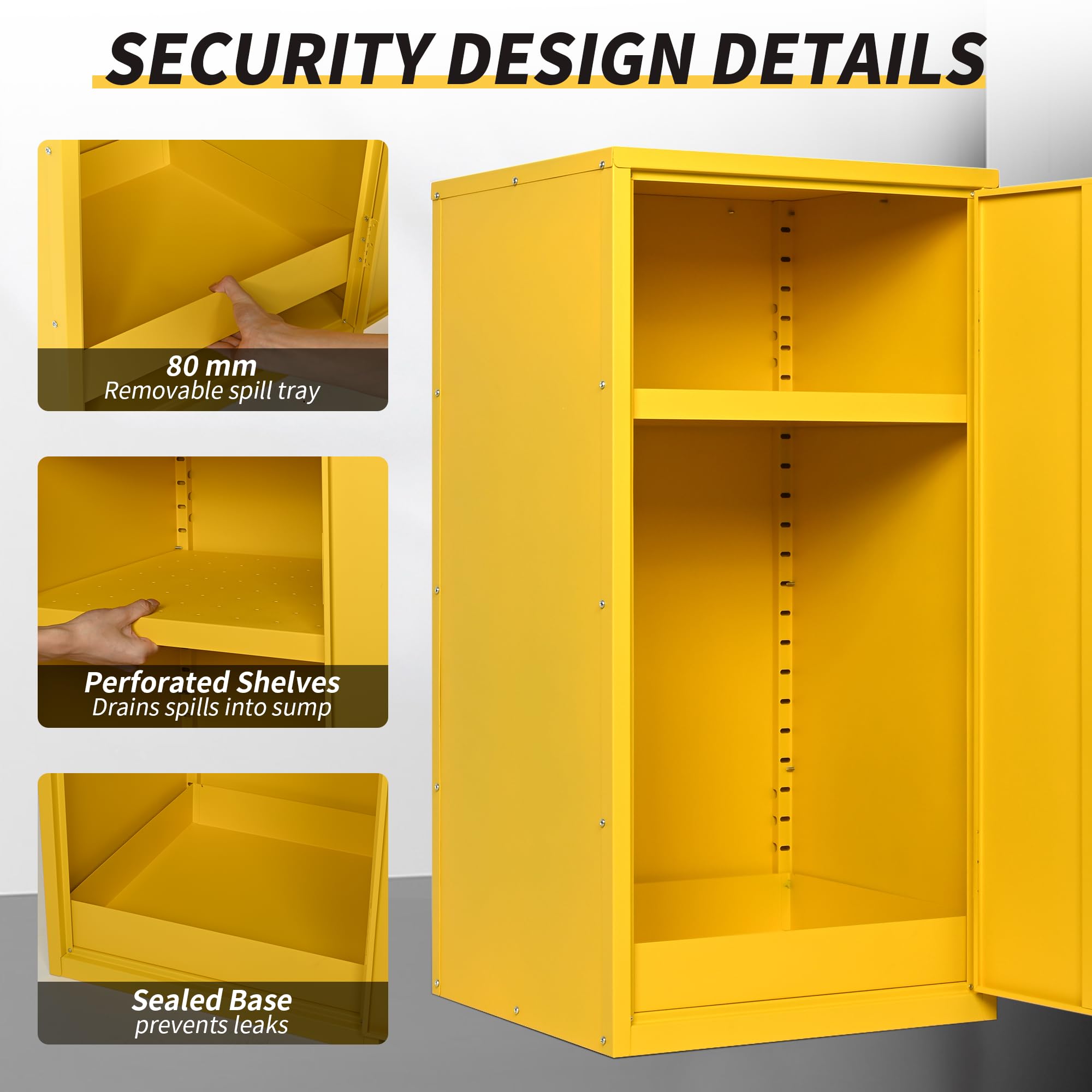 Metel COSHH Schrank für Gefahrstoffe, feuerfest, brennbar, gelb, kleine Schränke, HSE-Sicherheitsschrank für den Arbeitsplatz, 910 (H) x 460 (B) x 460 (T) mm