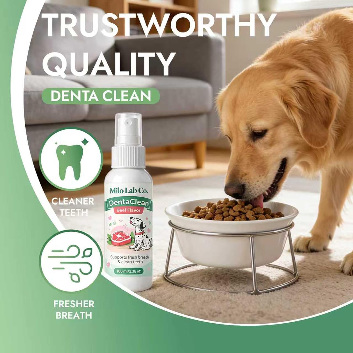 MiloLabCo Dog Dental Spray for Teeth Cleaning, Natural Plaque & Tartar Support for Dogs, No-Brush Dog Oral Care with Probiotics & Sea Kelp, Helps Promote Fresh Breath & Healthy Gums (1pcs)