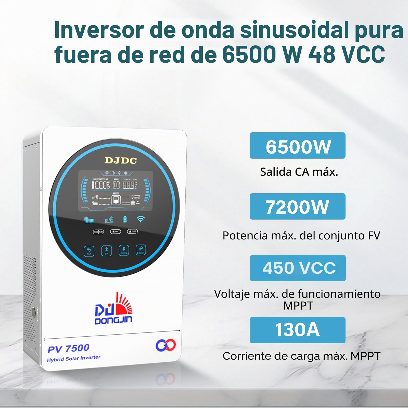 Inversor de energía solar híbrido de 6500 W, 48 V, sistema de batería de 48 V CC, salida AC de 230 V, inversor de onda sinusoidal pura, regulador de carga solar MPPT integrado, con pantalla