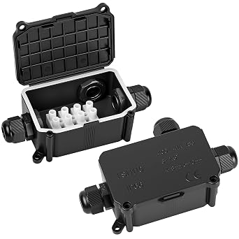 2 Pcs IP66 Waterproof Junction Box, 3-Way Outdoor Electrical Cable Wire Connectors, Black Extension Cable Connectors Junction Boxes with PG9 Glands for  4mm-8mm  6mm-10mm Cable Cord