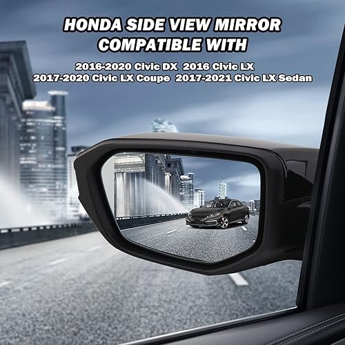 Miniatura 5 de Espejo lateral del conductor compatible con Honda Civic LX SE Sport 2016, 2017, 2018, 2019, 2020, 2021, espejo con cristal eléctrico, sin