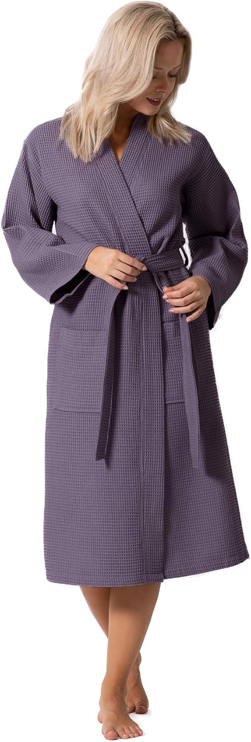 Turkish Linen Waffle Knit Lightweight Kimono Spa & Bath Robes for Women - Quick Dry - Soft - Image 3