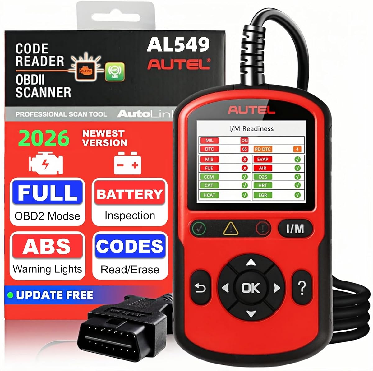 Lector de códigos de escáner Autel AL549 OBD2 con diagnóstico ABS y prueba de batería | Comprobación mejorada y restablecimiento del código de falla del motor, datos en vivo, cuadro congelado, herramienta de escaneo de diagnóstico de automóvil CAN para todos los automóviles OBDII posteriores a 1996