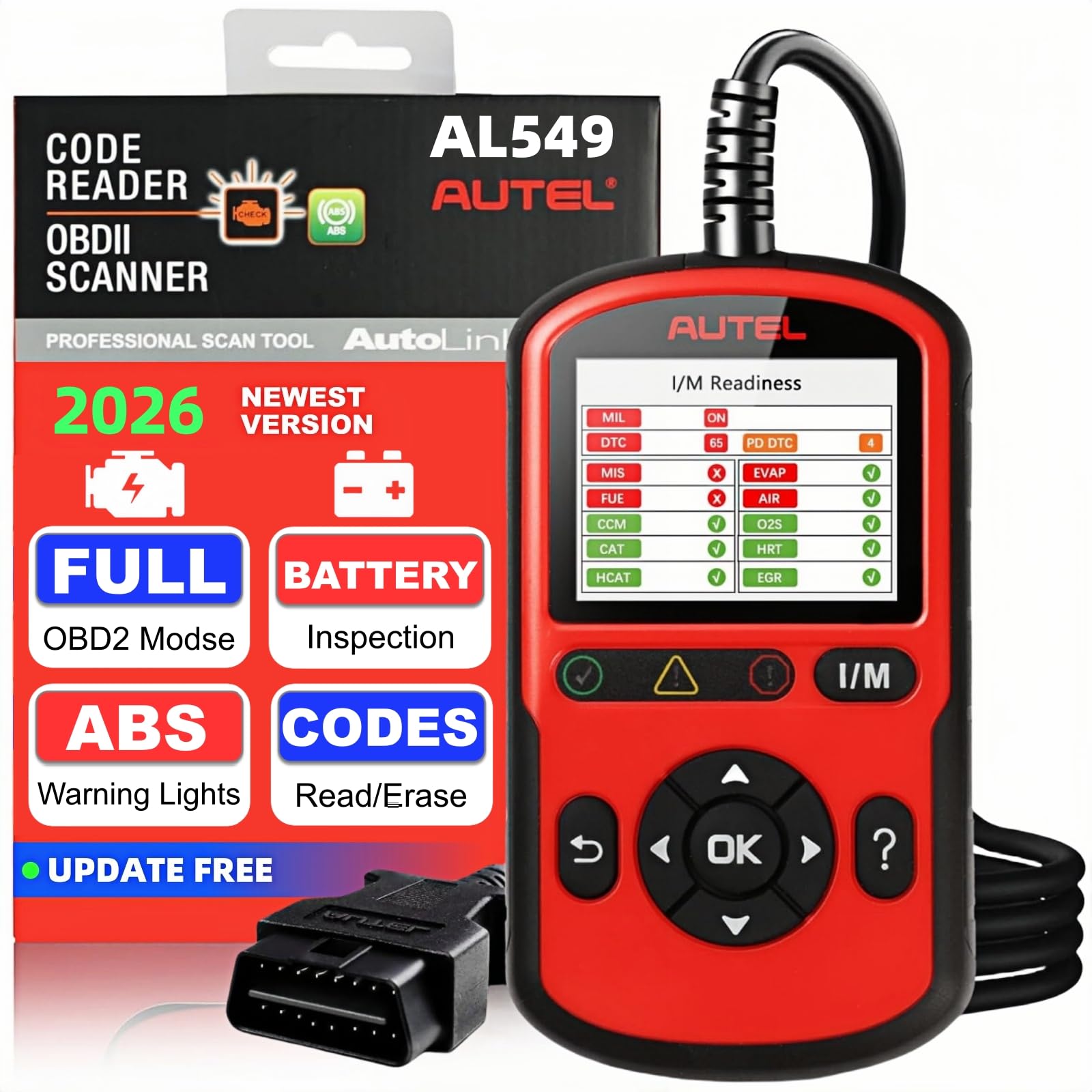 AL549 OBD2 Scanner Code Reader with ABS Diagnostic & Battery Test, Enhanced Check and Reset Engine Fault Code, Live Data, Freeze Frame, CAN Car Diagnostic Scan Tool for All OBDII Car After 1996