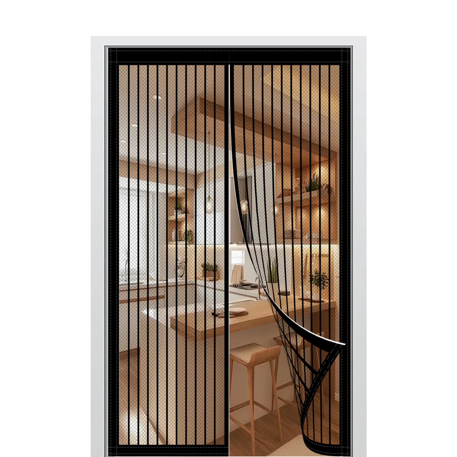 Mosquitera Magnética para Puerta 144 x 246 cm Mantiene El Aire Fresco en El Interior Mosquitera Magnética Puerta Fácil Instalación sin Taladrar para Puertas Correderas/Terraza, Negro