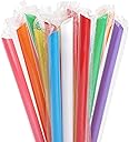 100 Pcs Jumbo Smoothie Straws Boba Straws,Individually Wrapped Multi Colors Disposable Plastic Large Wide-mouthed Milkshake Bubble Tea Drinking Straw(0.43" Diameter and 9.45" long)