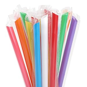 MYJIE 100 Pcs Jumbo Smoothie Straws Boba Straws Individually Wrapped Multi Colors Disposable Plastic Large Wide-mouthed Milkshake Bubble