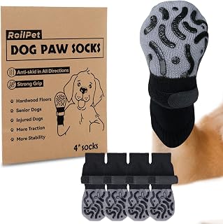 Roilpet Double Sides Non-Slip Dog Socks to Prevent Licking Paws - Strong Traction for Hardwood Floors, Senior Dogs, Paw Protector, Dog Socks with Grippers - Black