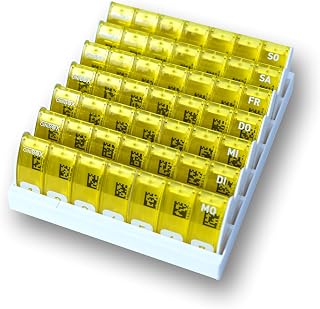 CINIBOX® CODE 7 Medikamentendispenser Gelb – Smarte Tablettenbox 7 Tage mit App-Anbindung – Planung & Kontrolle – Ideal für Senioren – Pillendose, Wochenbox, Medikamentenbox – Made in Germany