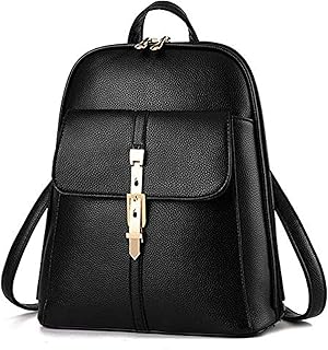 European American style women leather casual backpack multi-function travel bag schoolbag B1018 black