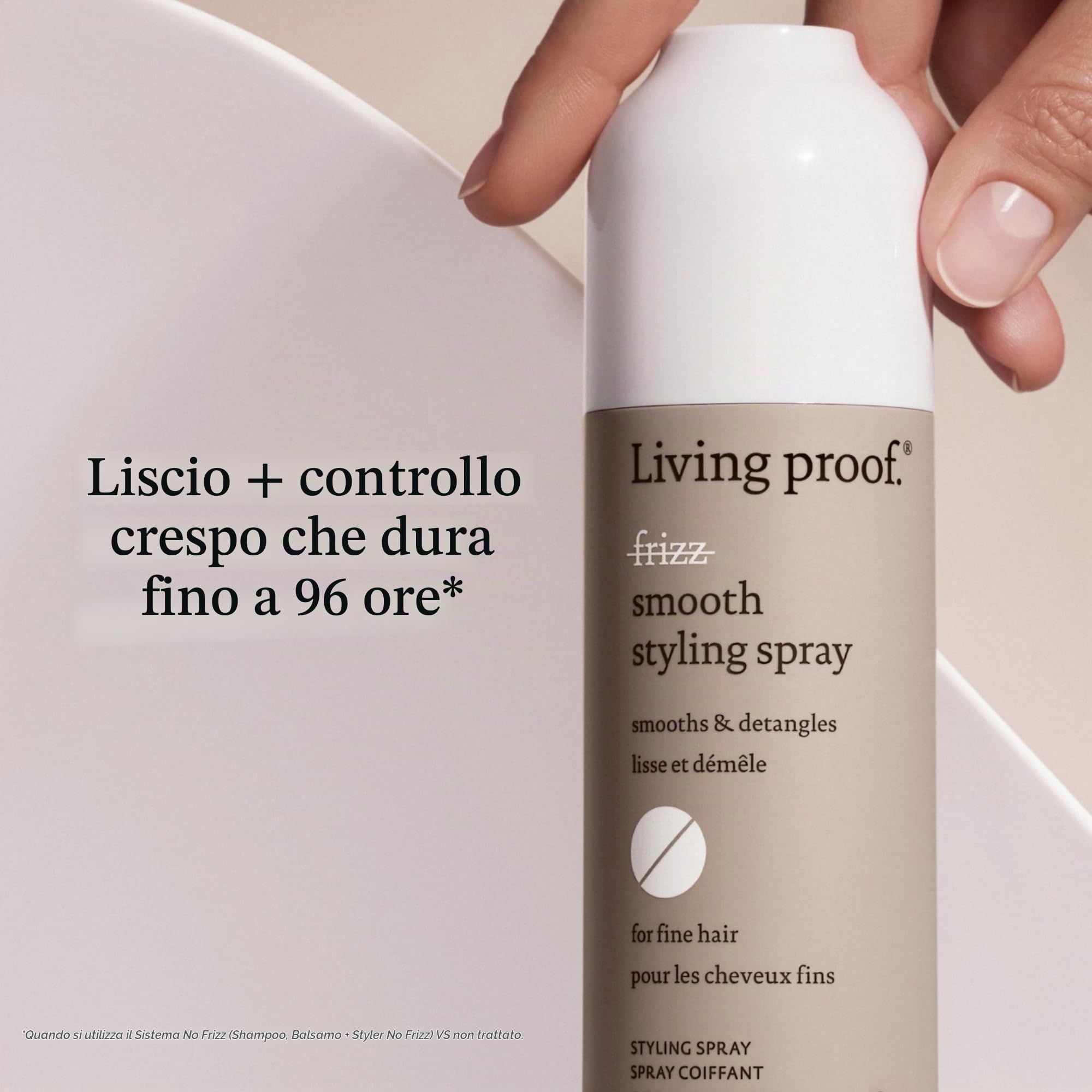 Living Proof No Frizz Smooth Styling Spray – Spray anti-crespo senza siliconi, dona brillantezza, morbidezza ai capelli e protegge dal calore durante lo styling