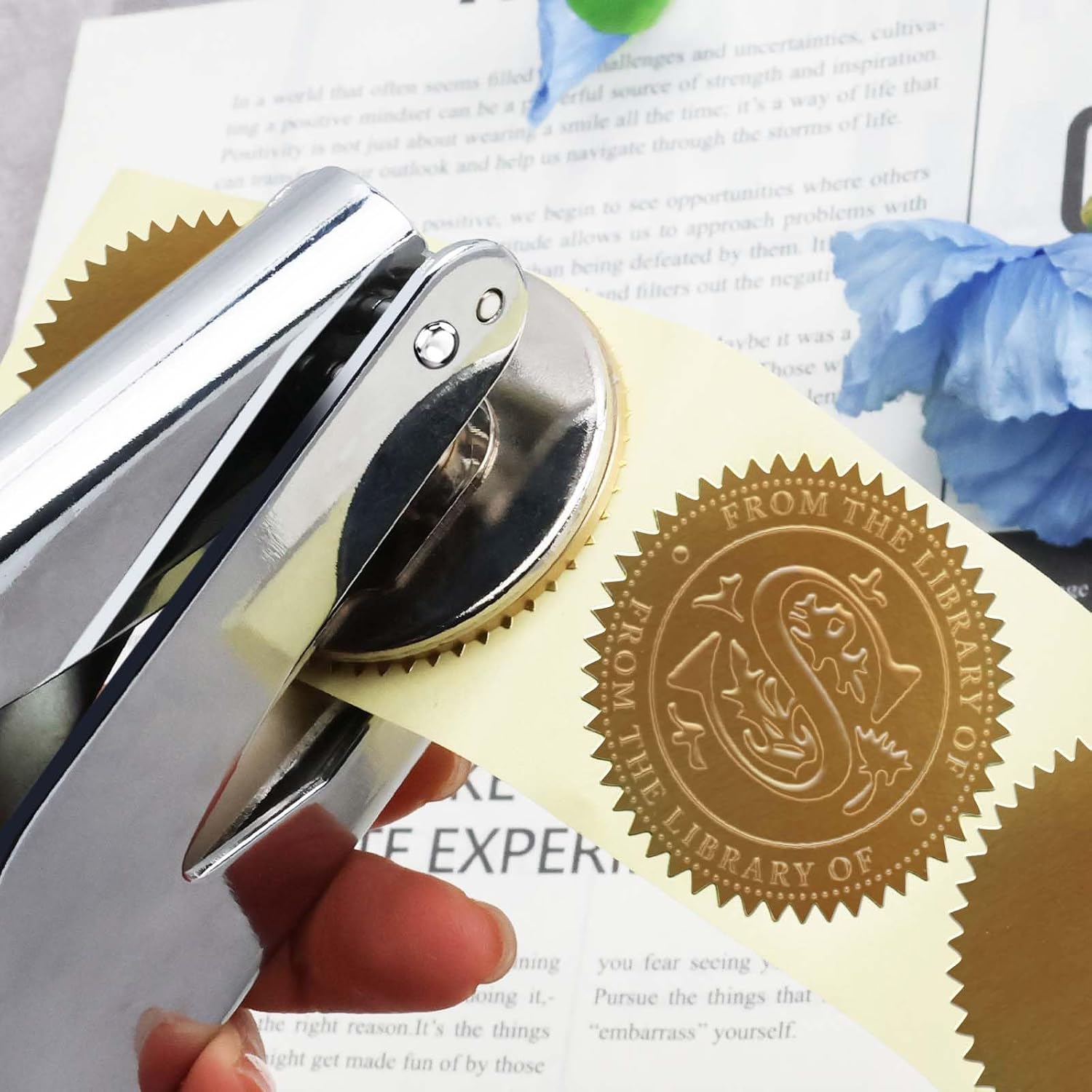 Initial S Book Embosser for Wedding Invitations, Journals & Gifts | Silver Embossing Stamp Tool with Storage Case | Book Lovers (S)