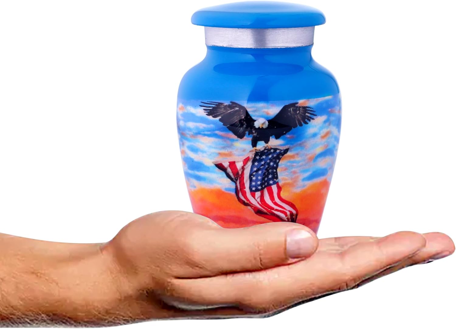 Blue Angel Wings Tiny Patriotic Urns - Mini Angel Wings Urns For Ashes