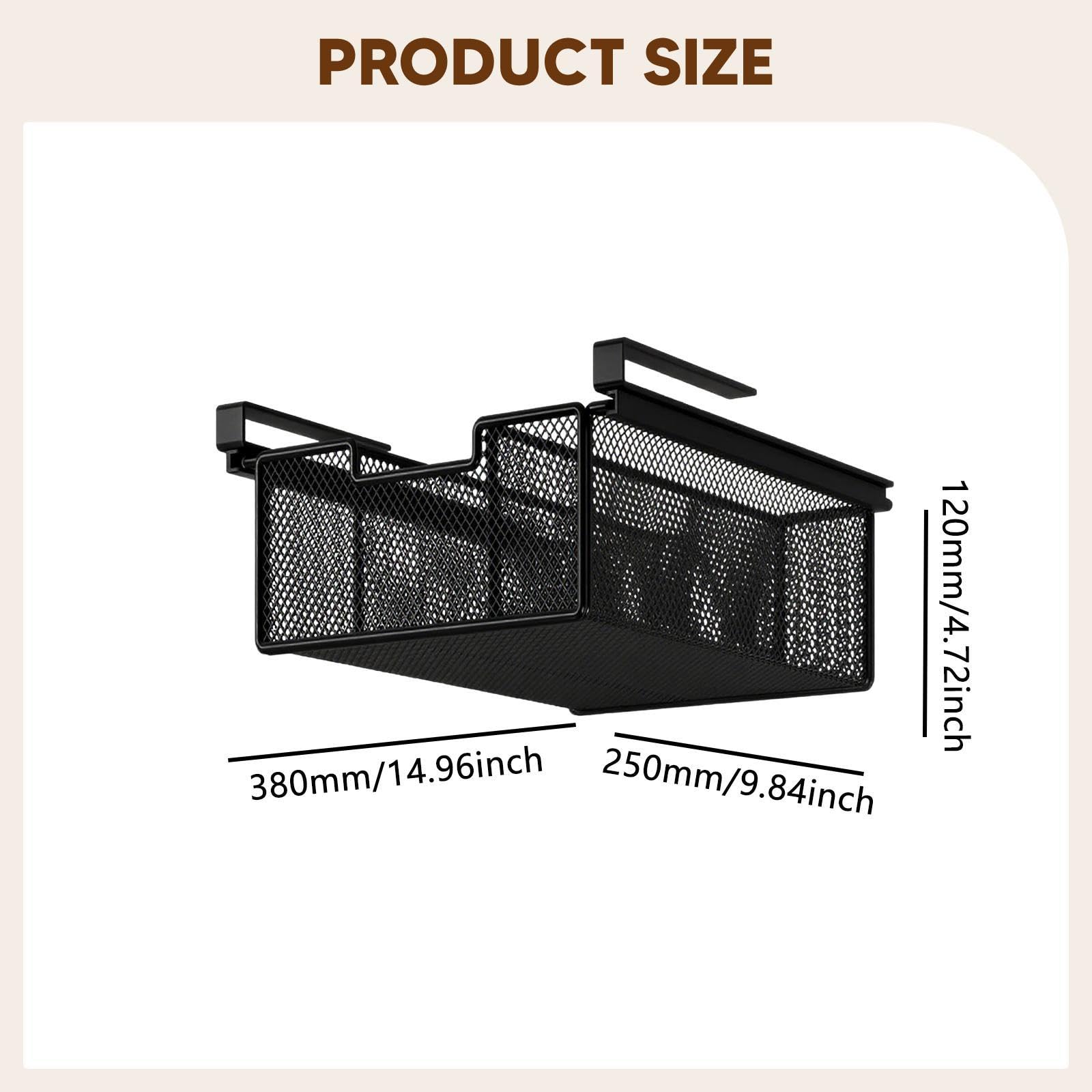 Cesta Deslizante Cajón Extraíble Colgante Organizador de Estantes para Ropa Interior Calcetines Accesorios- Ahorra Espacio en Armarios y Gabinetes​-38x25x12cm,Negro, Individual