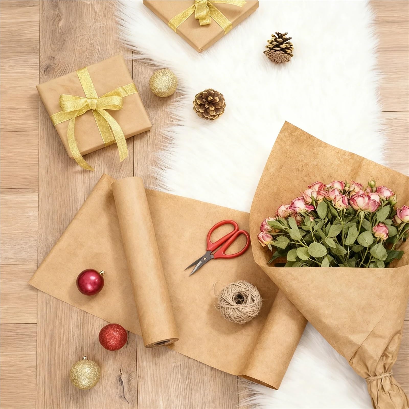 Geschenkpapier, 2 Stück, 10 m dicke, braune Kraftpapierrolle, umweltfreundlich, biologisch abbaubar, Geschenkverpackungen zum Basteln (Braun, 30 x 10 m)