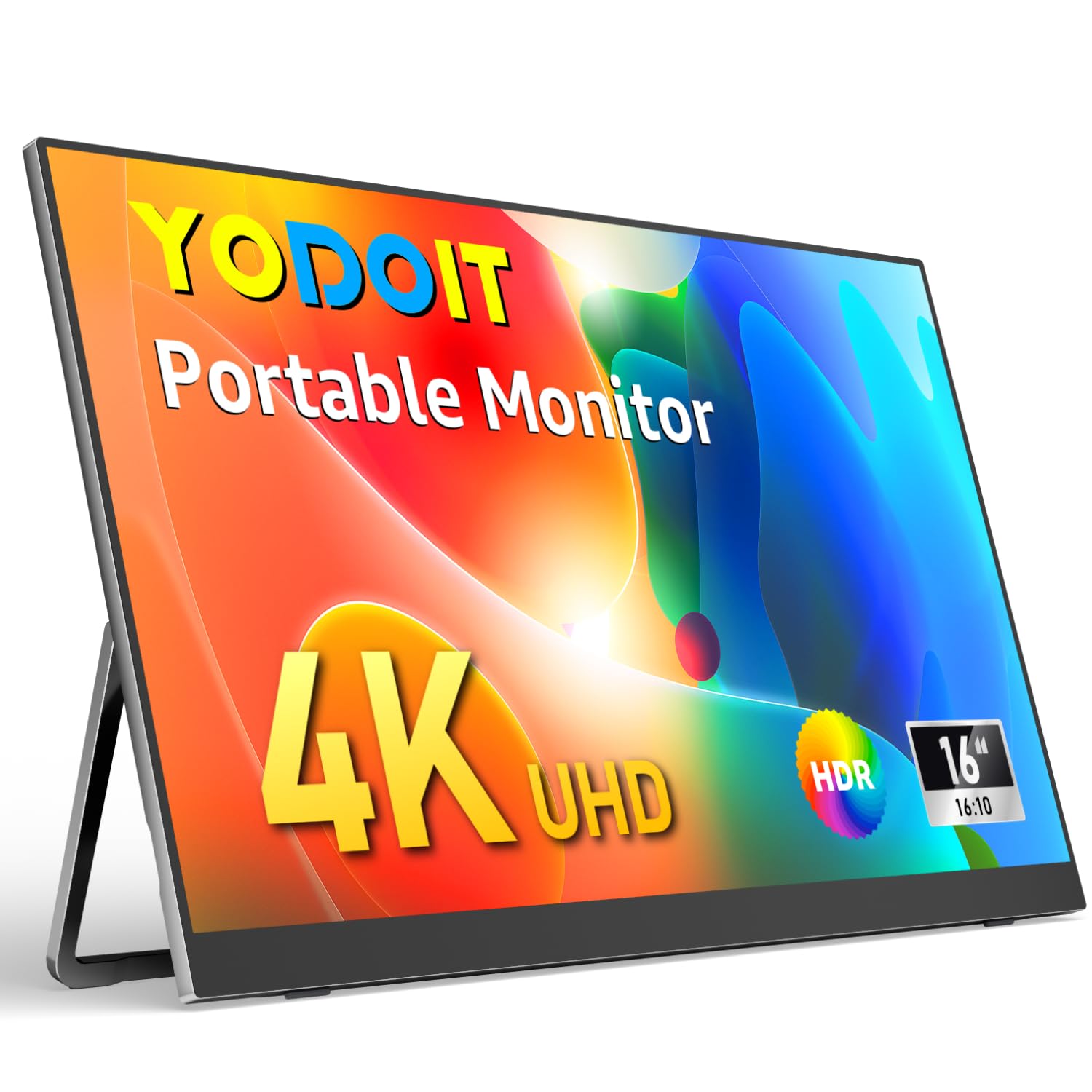 Yodoit Monitor Portatile da 16" con schermo 4K UHD e supporto integrato, schermo IPS con Type C, Mini HDMI, altoparlanti integrati, compatibile con PC, laptop, MacBook, PS3/4/5