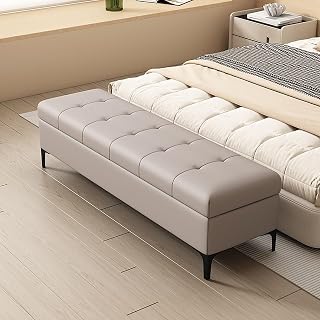 Ottoman with Storage for Bedroom Bench Large Capacity Rectangular Upholstered Footrest Stool End of Bed Bench for Living Room Entryway Faux Leather(B,100cm/100.4cm)