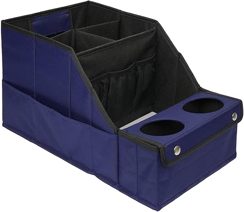 MULISOFT Organizador de asiento de automóvil, organizador de asiento trasero con 11 compartimentos de almacenamiento y 2 portavasos, azul