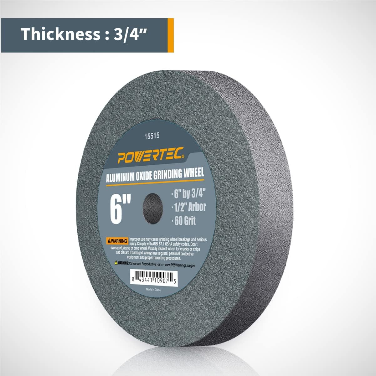 POWERTEC Bench Grinder Wheel 6 Inch White 60/100/150 Grit, Aluminum Oxide Grinding Wheel for Bench and Pedestal Grinder, 3/4" Thick 1/2" Arbor, Sharpening & Shaping Drill Bits, Blade, Chisel, 3PK