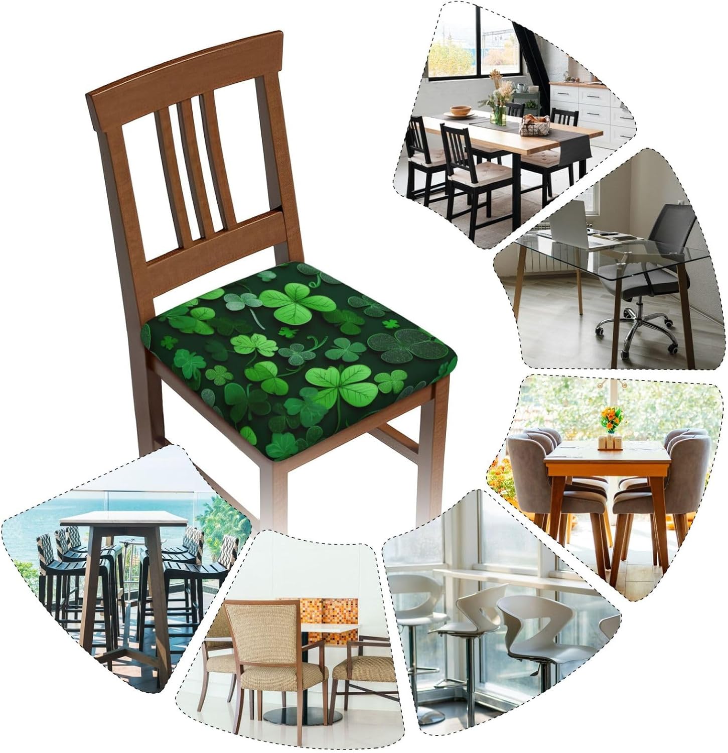 St Patricks Day Leaves Print Square Cushion Covers 6 Pcs Set Elastic Non-Slip Seat Cushion Slipcovers Pet Furniture Protectors for Chair, Sofa