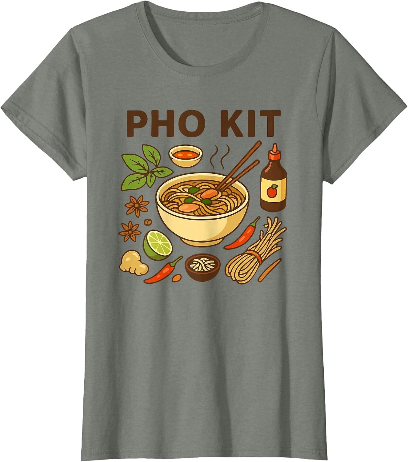 Funny Pho Kit Noodle Bowl Pun with Ingredients Illustration T-Shirt image 4